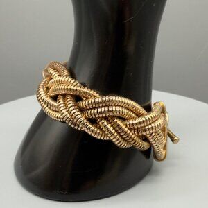 Vintage Multi Strand Coil Chain Knot Bracelet Gold Tone Toggle Clasp Statement